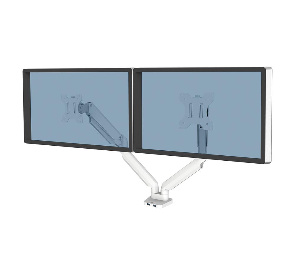 FELLOWES Platinum Series Dual Arm Full Motion 32" Monitor Desk Mount - White