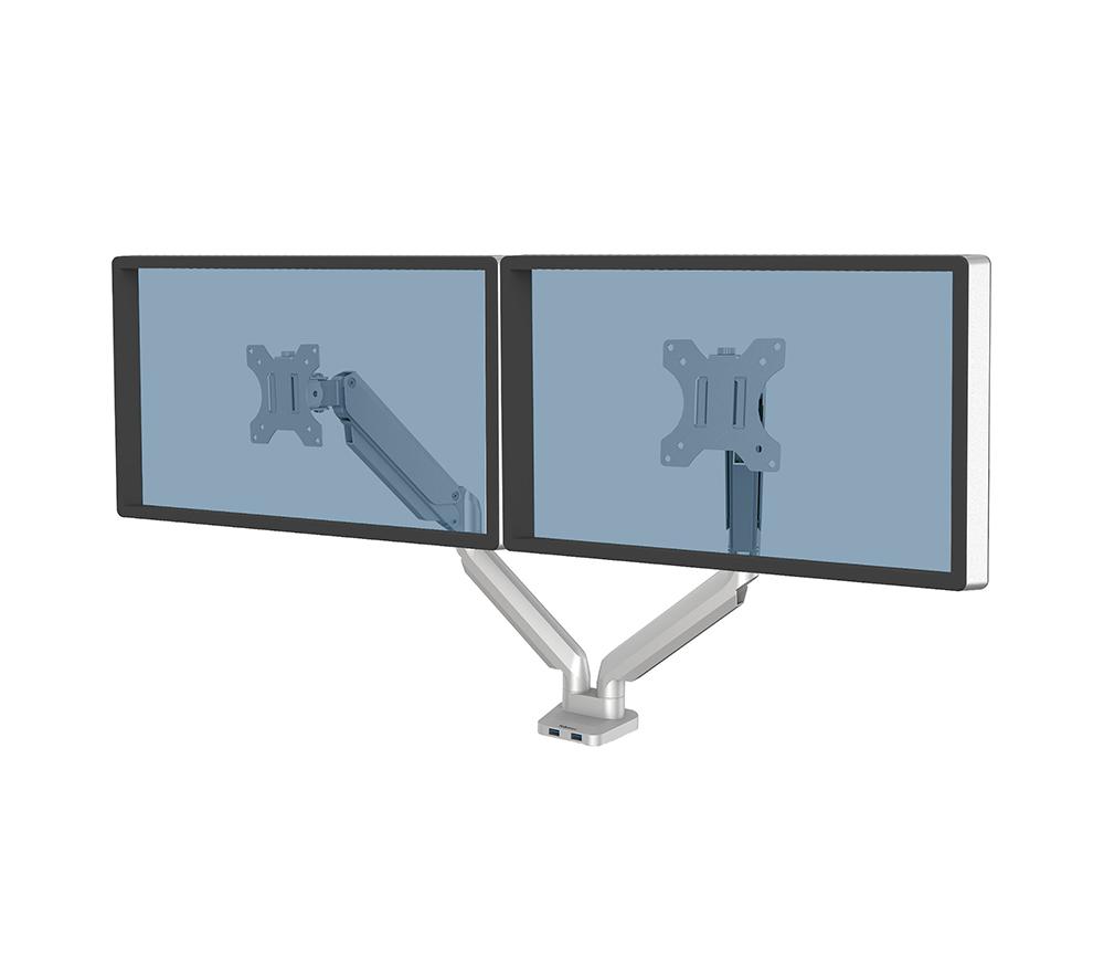 FELLOWES Platinum Series Dual Arm Full Motion 32" Monitor Desk Mount - Silver