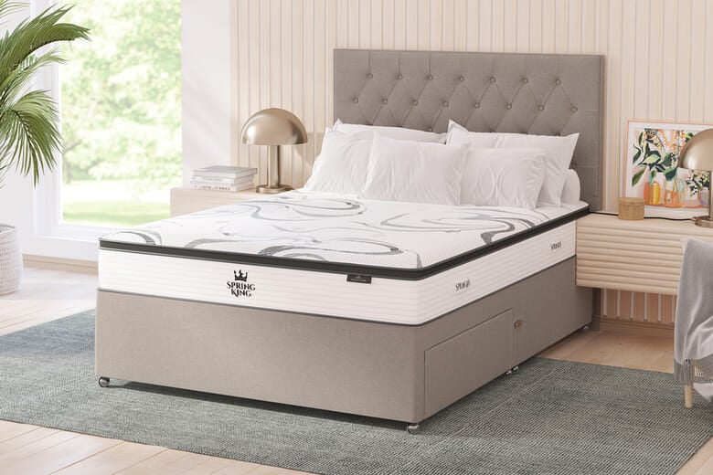 Spring King Supreme 3000 Gel Hybrid Mattress + Premium Divan Bed, Bednextday_Teal, 4 Drawers, Single