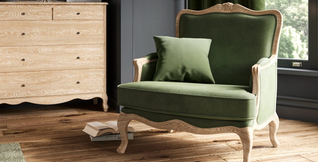 Sienna Velvet Armchair - Moss Green / Weathered Oak