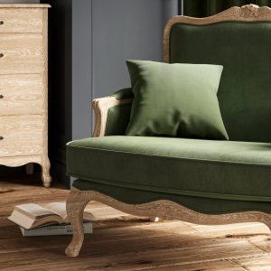 Sienna Velvet Armchair  Moss Green  Weathered Oak | Bed Sava