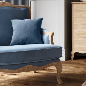 Sienna Velvet Armchair  French Blue  Weathered Oak | Bed Sava