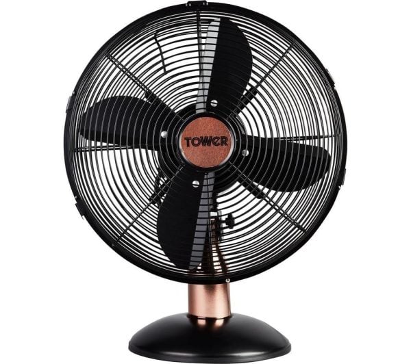 TOWER Cavaletto T611000B Portable 12 Desk Fan  Black  Rose Gold Black | Bed Sava