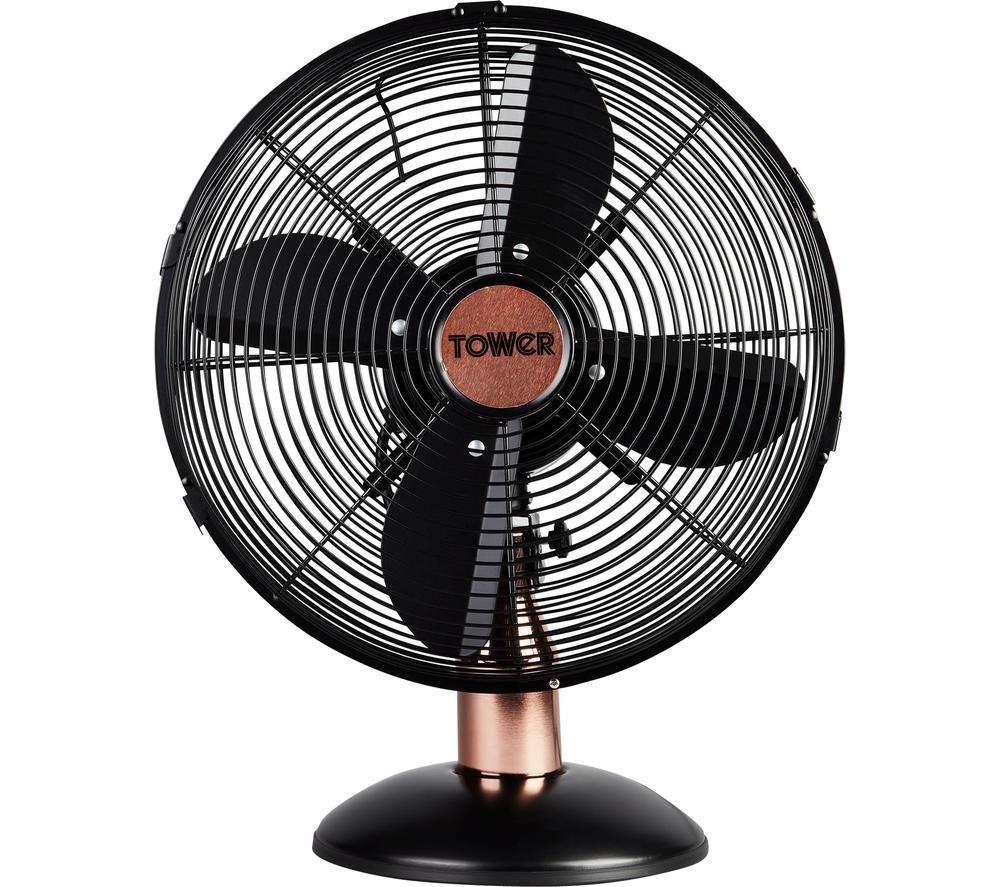 TOWER Cavaletto T611000B Portable 12" Desk Fan - Black & Rose Gold, Black