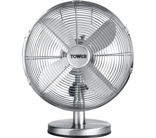 TOWER T605000 Portable 12 Desk Fan  Chrome SilverGrey | Bed Sava