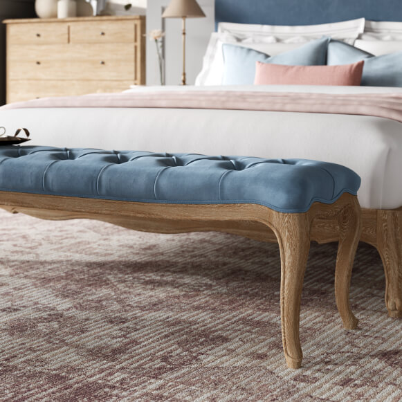 Sienna Velvet Bench - French Blue / Weathered Oak