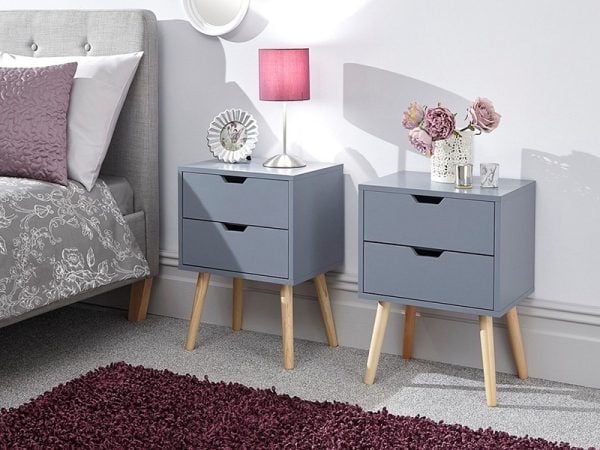 GFW Nyborg 2 Drawer Bedside Pair Dark Grey Bedside Chest | Bed Sava