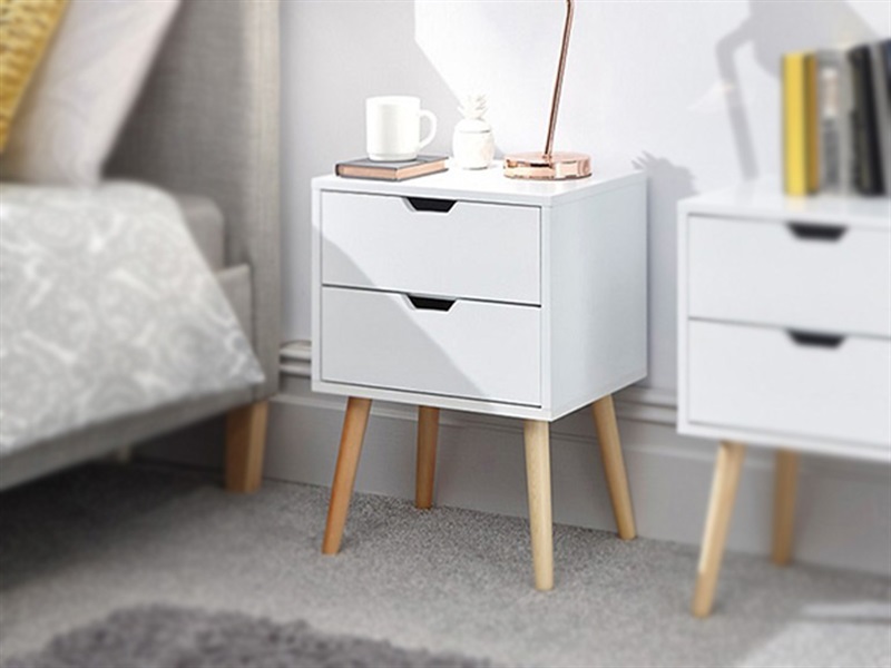 GFW Nyborg 2 Drawer Bedside (Single) White Bedside Chest