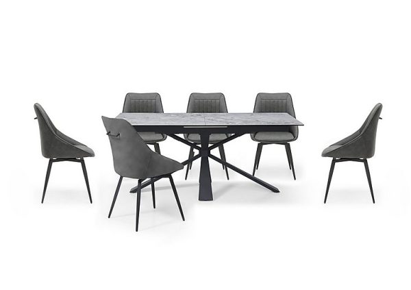Crete Large Extending Dining Table and 6 Faux Leather Swivel Chairs | Bed Sava
