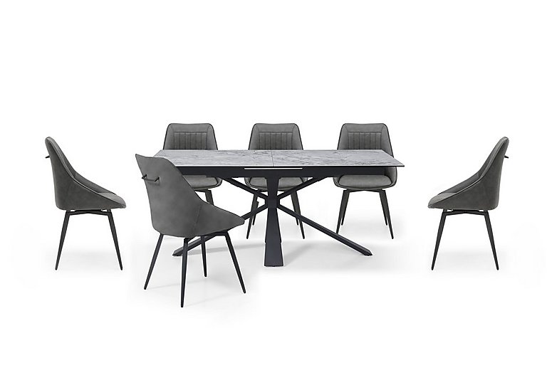 Crete Large Extending Dining Table and 6 Faux Leather Swivel Chairs
