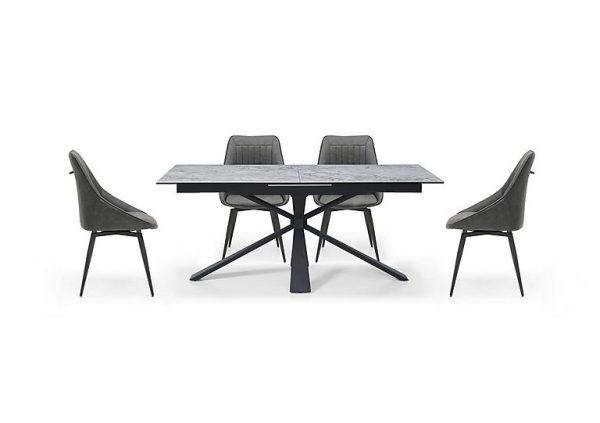 Crete Large Extending Dining Table and 4 Faux Leather Swivel Chairs | Bed Sava