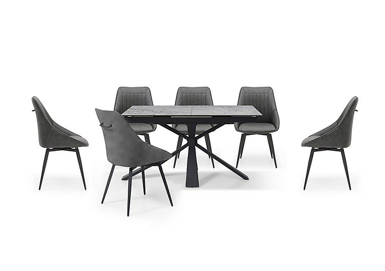 Crete Small Extending Dining Table and 6 Faux Leather Swivel Chairs