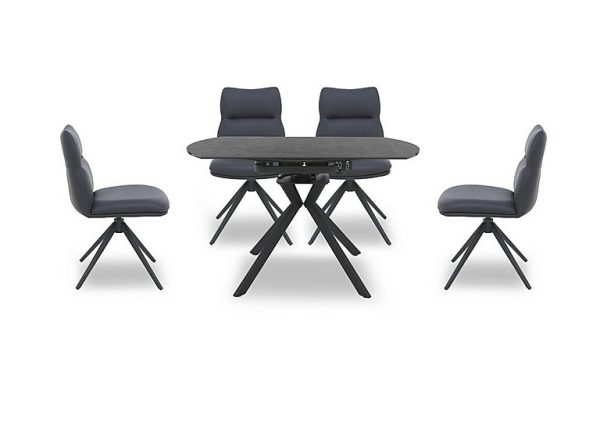 Quattro Extending Swivel Dining Table and 4 Swivel Chairs  Charcoal | Bed Sava