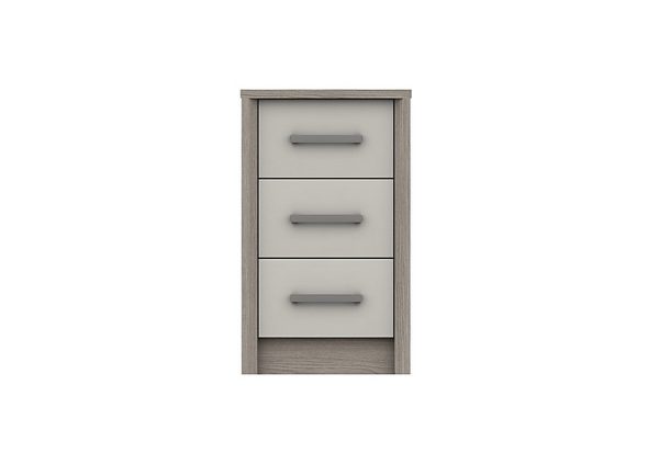 London Bedrooms  Euston 3 Drawer Bedside Chest  Grey OakWhite Grey Gloss | Bed Sava