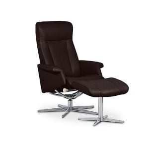 Bergen Small Leather Swivel Chair and Footstool with Chrome Base | Bed Sava