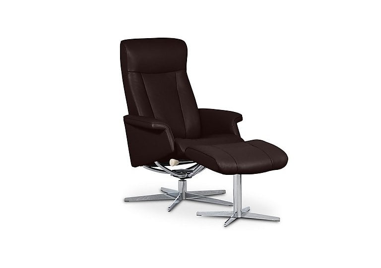 Bergen Small Leather Swivel Chair and Footstool with Chrome Base