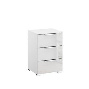 Rauch  Formes Glass 3 Drawer Bedside Chest  WhiteWhite Front | Bed Sava