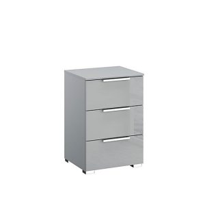 Rauch  Formes Glass 3 Drawer Bedside Chest  Silk GreySilk Grey Front | Bed Sava