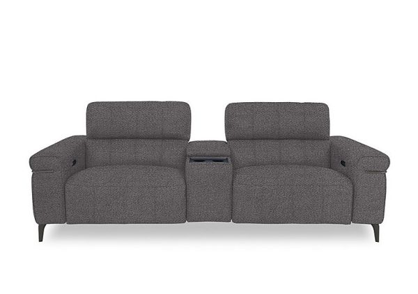 Homestage Fabric 3 Seater Power Recliner Media Sofa with Console and Power Headrests | Bed Sava