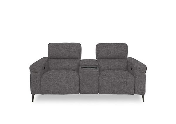 Homestage Fabric 2 Seater Power Recliner Media Sofa with Console and Power Headrests | Bed Sava