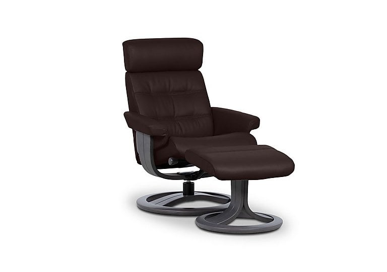 Odense Medium Leather Swivel Chair and Footstool