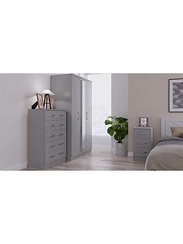 Swift Elton Part Assembled 3 Piece Package - 3 Door Mirrored Wardrobe, 5 Drawer Chest And 2 Bedside Chests - Fsc&Reg; Certified