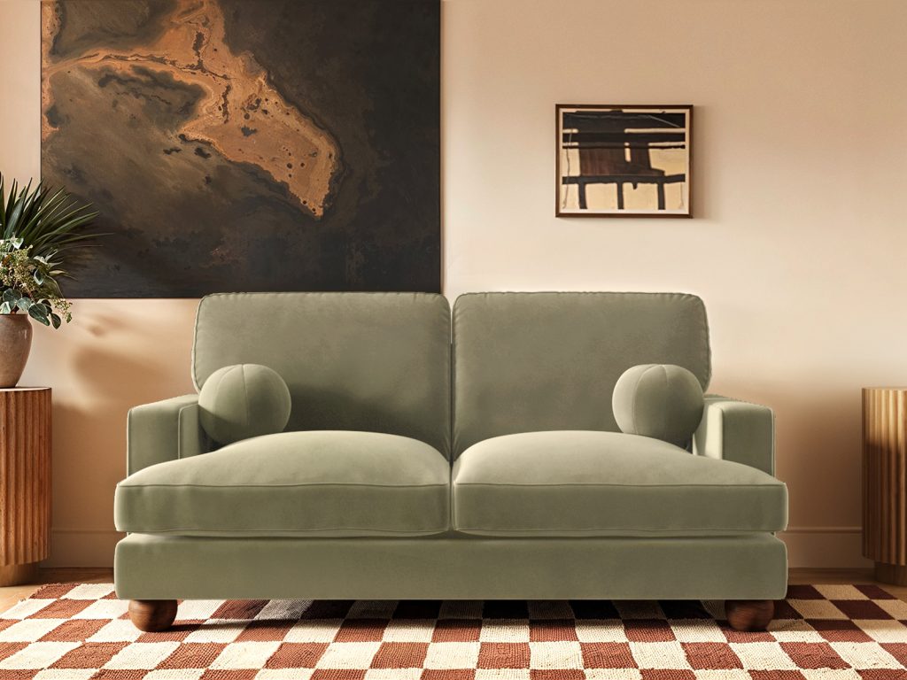 Solace+Co Addison 2 Seater Sofa Khaki Green Velvet
