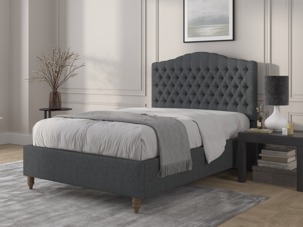 British Bed Company Alice Double Plush Velvet Charcoal Fabric Bed