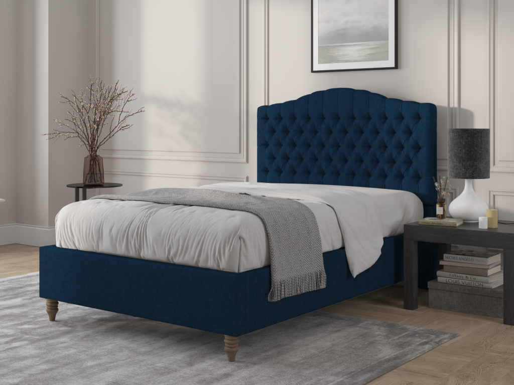 British Bed Company Alice Double Plush Velvet Navy Blue Fabric Bed