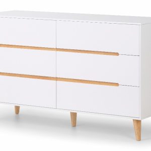 Julian Bowen Alicia 6 Drawer Wide Chest Oak and White Bedside Chest | Bed Sava