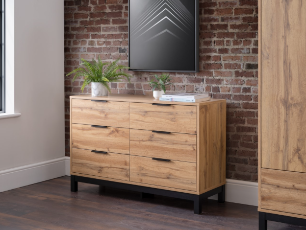 Julian Bowen Bali 6 Drawer Wide Chest Oak Drawer Chest | Bed Sava