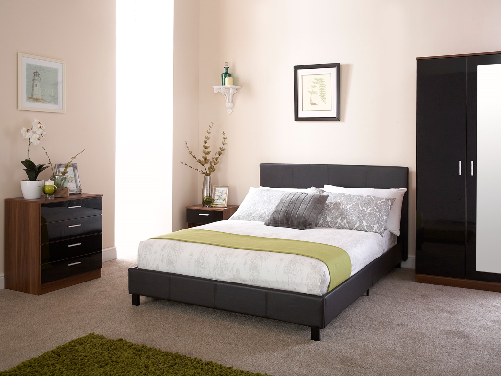 GFW Bed in a Box Double Black Faux Leather Bed