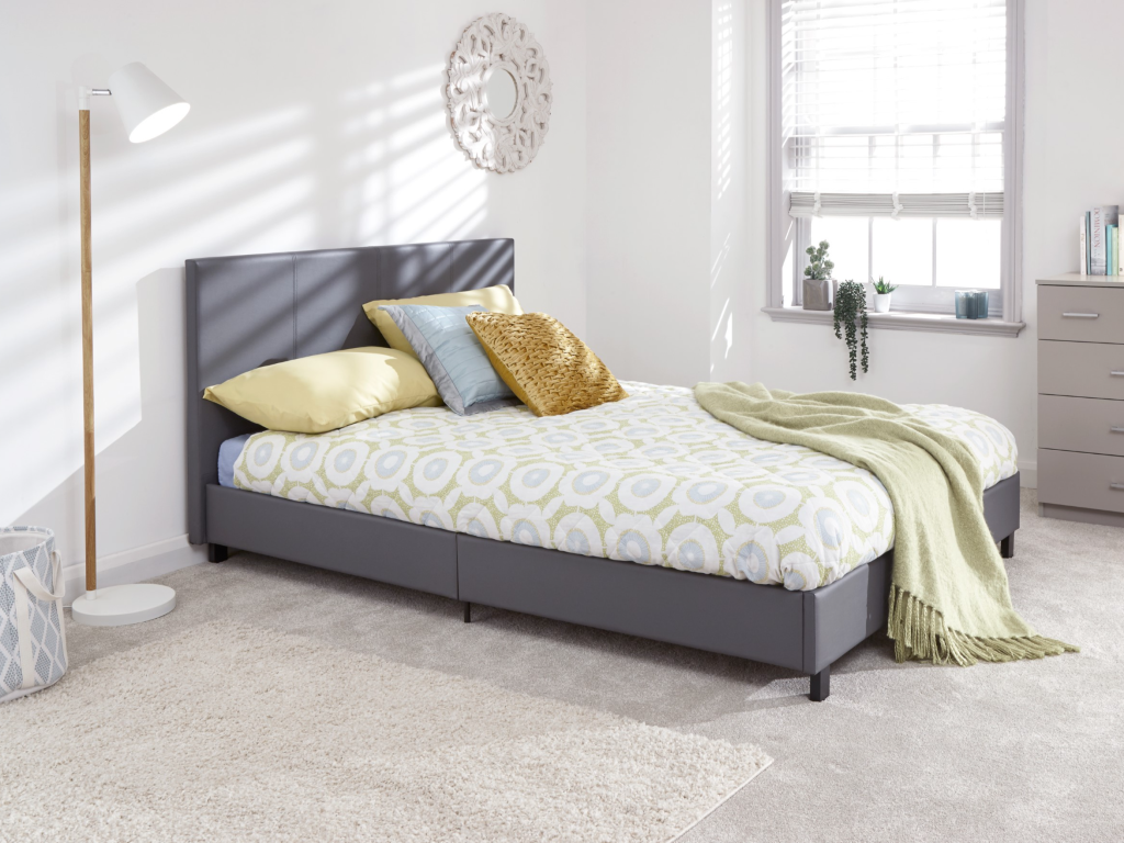 GFW Bed in a Box King Size Grey Faux Leather Bed