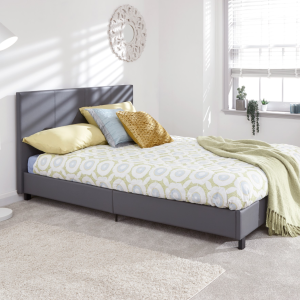 GFW Bed in a Box King Size Grey Faux Leather Bed | Bed Sava