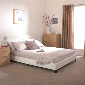 GFW Bed in a Box Small Double White Faux Leather Bed | Bed Sava