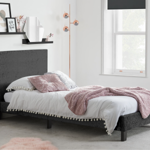 Birlea Berlin Black Crushed Velvet Single Black Crushed Velvet Fabric Bed | Bed Sava