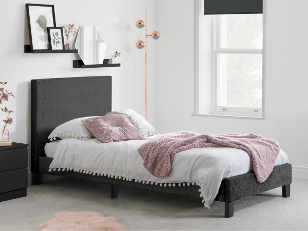 Birlea Berlin Black Crushed Velvet Single Black Crushed Velvet Fabric Bed | Bed Sava