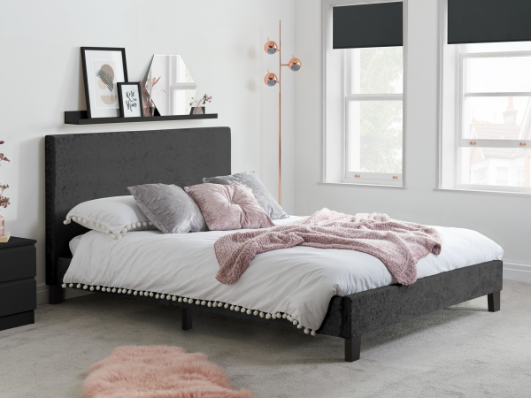 Birlea Berlin Black Crushed Velvet Double Black Crushed Velvet Fabric Bed | Bed Sava