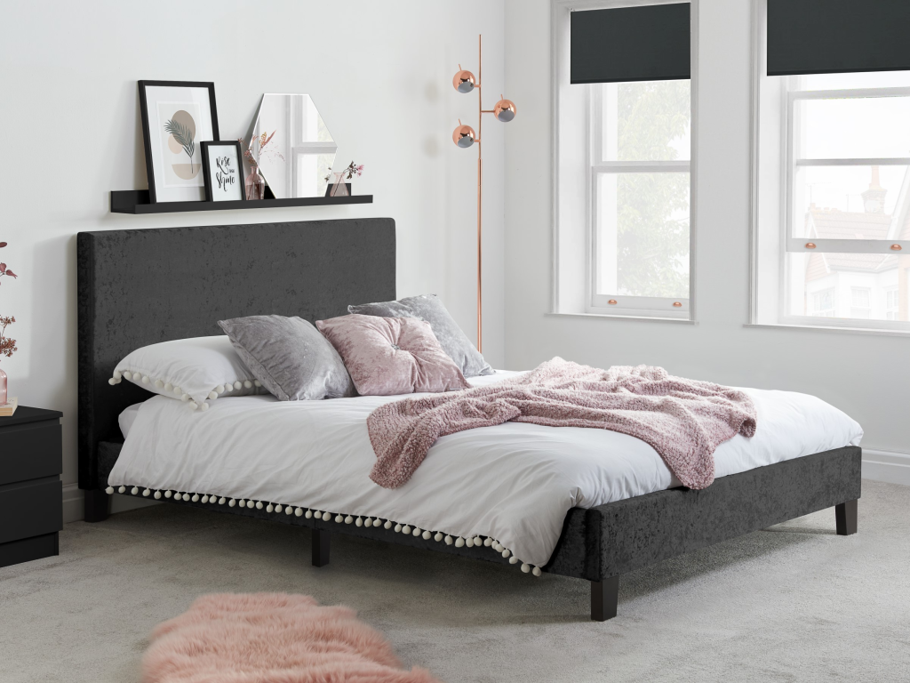 Birlea Berlin Black Crushed Velvet King Size Black Crushed Velvet Fabric Bed