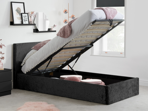 Birlea Berlin Crushed Velvet Ottoman Single Crushed Velvet Black Ottoman Bed | Bed Sava