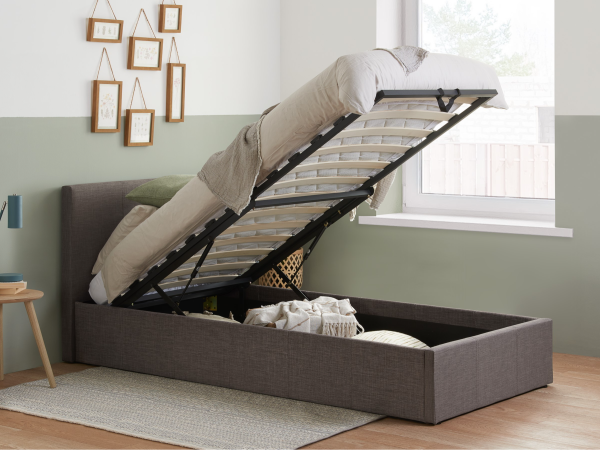Birlea Berlin Fabric Ottoman Single Fabric Grey Ottoman Bed | Bed Sava
