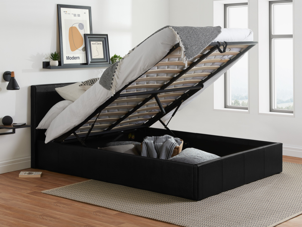 Birlea Berlin Ottoman Faux Leather Small Double Black Ottoman Bed