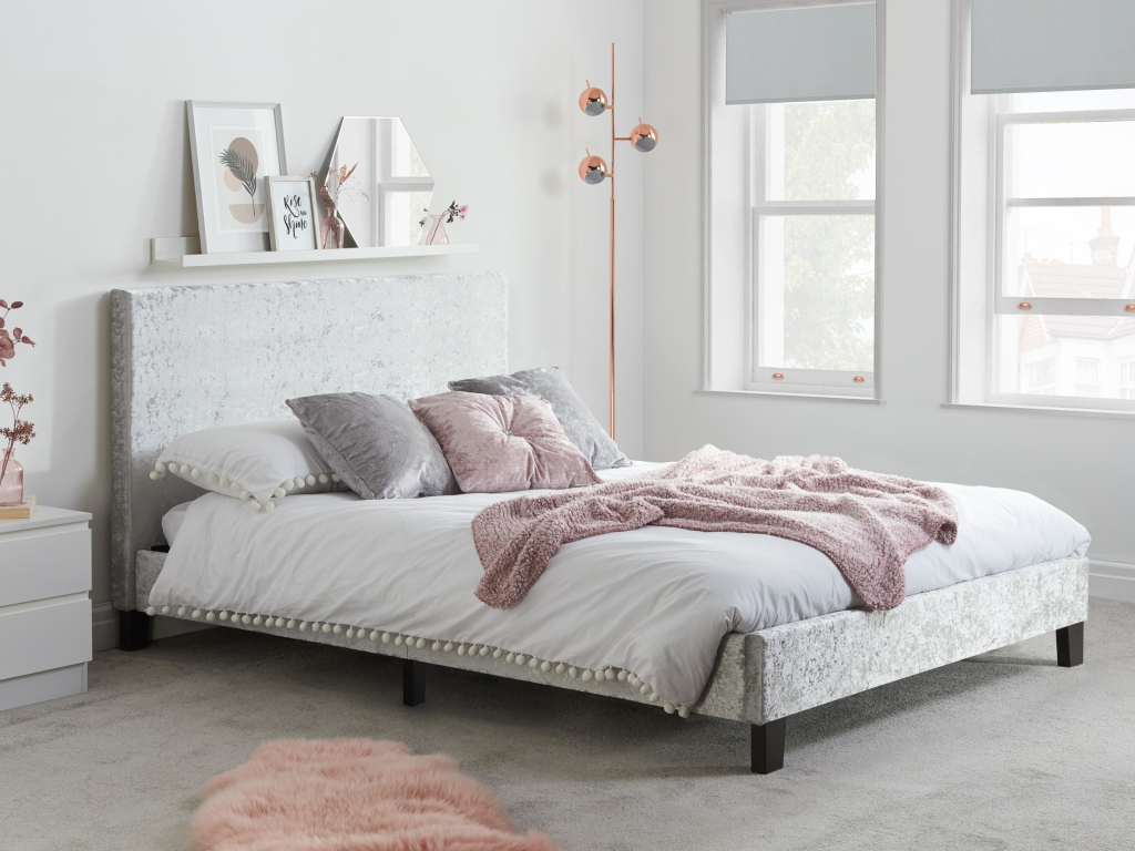 Birlea Berlin Steel Crushed Velvet Double Steel Crushed Velvet Fabric Bed