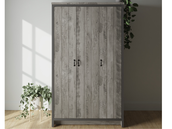 GFW Boston 3 Door Wardrobe Distressed Grey Wardrobe | Bed Sava