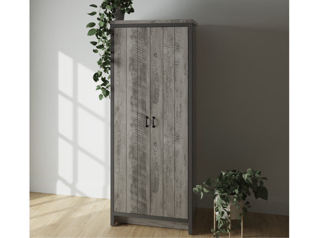 GFW Boston 2 Door Wardrobe Distressed Grey Wardrobe