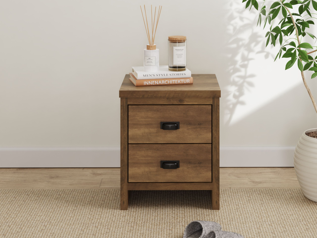 GFW Boston 2 Drawer Bedside Table Oak Bedside Chest