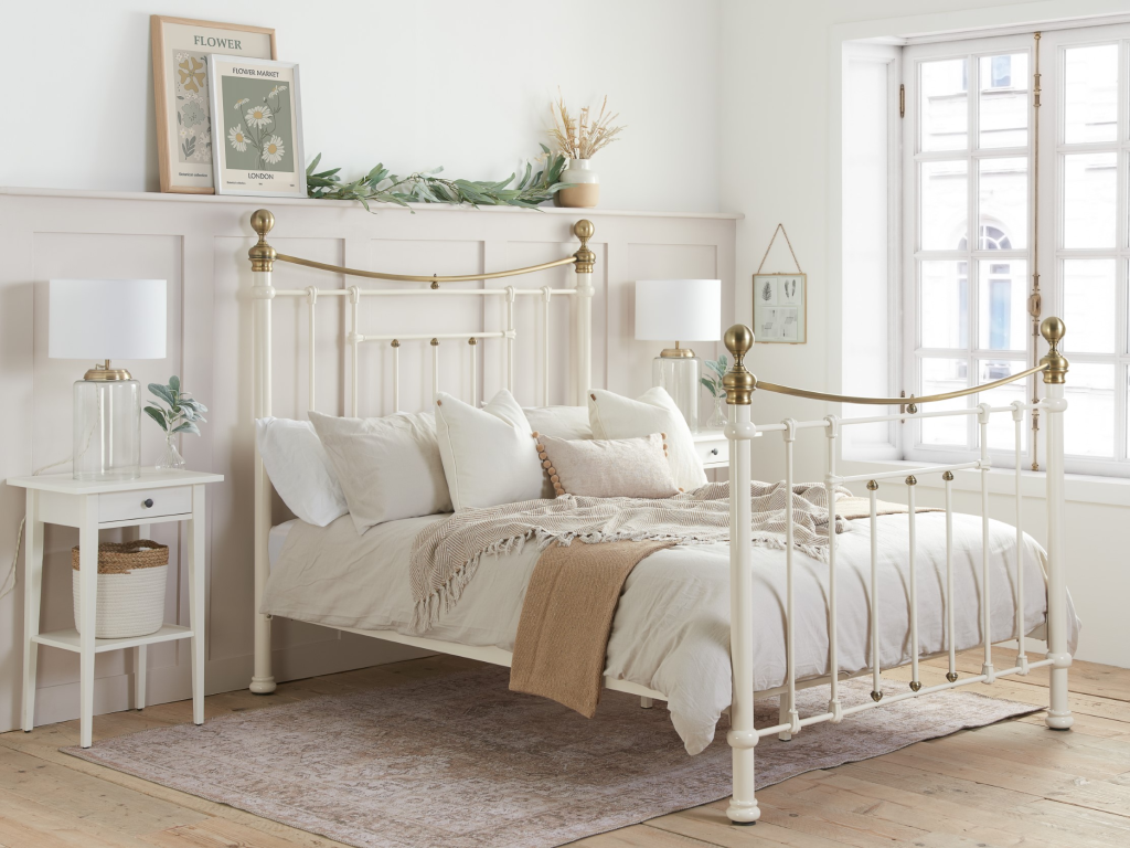 Birlea Bronte King Size Cream and Brass Metal Bed