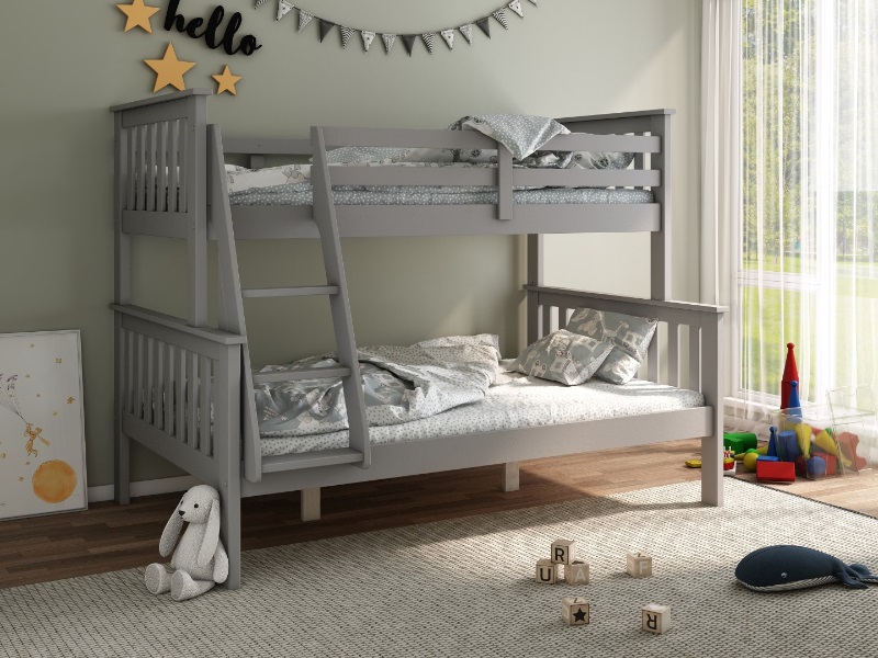 Bedmaster Carra Triple Sleeper Small Double Wood Grey Bunk Bed | Bed Sava
