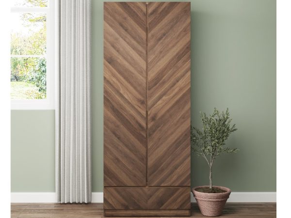GFW Catania 2 Door 1 Drawer Wardrobe Walnut Wardrobe | Bed Sava