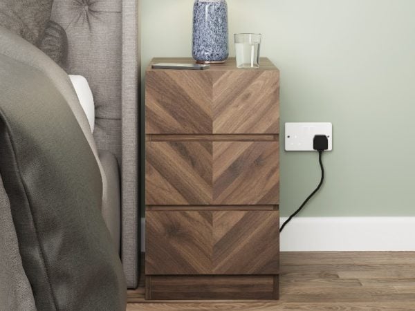GFW Catania 3 Drawer Bedside Walnut Bedside Chest | Bed Sava